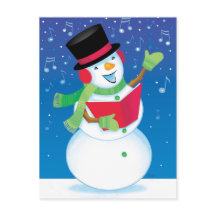 Singing Snowman Christmas Carol Music Postcard