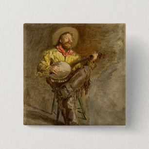 Singing Spanish Cowboy w Banjo Playing Trail Song 15 Cm Square Badge