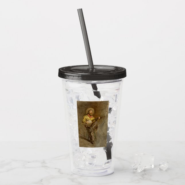 Singing Spanish Cowboy w Banjo Playing Trail Song Acrylic Tumbler (Front Ice)