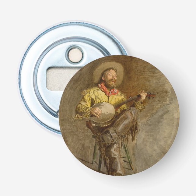 Singing Spanish Cowboy w Banjo Playing Trail Song Bottle Opener (Front)