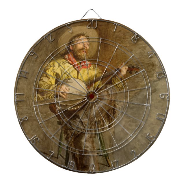 Singing Spanish Cowboy w Banjo Playing Trail Song Dartboard (Front)