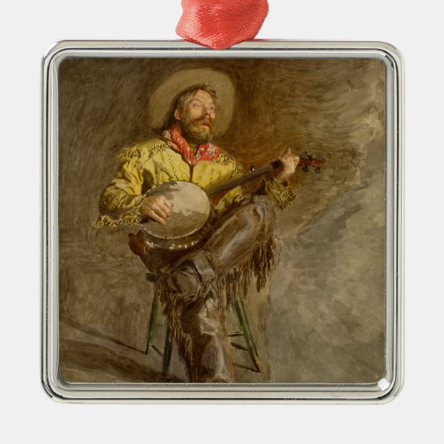 Singing Spanish Cowboy w Banjo Playing Trail Song Metal Tree Decoration (Front)