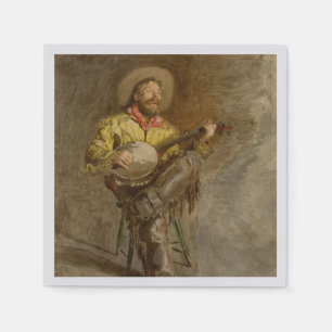 Singing Spanish Cowboy w Banjo Playing Trail Song Napkin