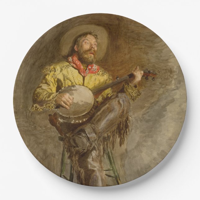 Singing Spanish Cowboy w Banjo Playing Trail Song Paper Plate (Front)