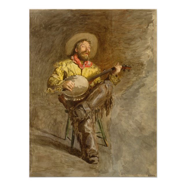 Singing Spanish Cowboy w Banjo Playing Trail Song Photo Print (Front)