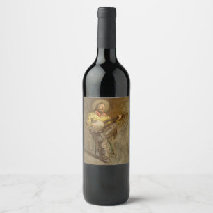 Singing Spanish Cowboy w Banjo Playing Trail Song Wine Label