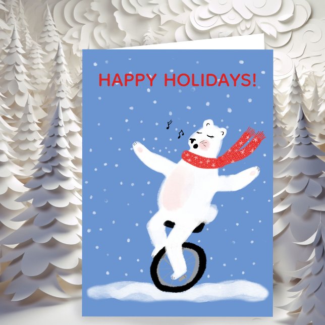 Singing Unicycle Polar Bear Christmas Punny Custom Holiday Card (Singing Unicycle Polar Bear Christmas Punny Custom Non- Photo Personalized Holiday Card / Digital
)