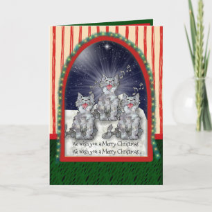 Singing Watercolor Christmas Cats Personalised Holiday Card