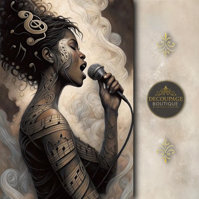 Singing Woman with Music Tattoos Decoupage Tissue Paper (Singing Woman With Music Tattoos Decoupage Tissue Paper)