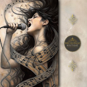 Singing Woman Wrapped in Musical Notes Decoupage Tissue Paper