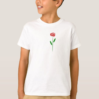 Single Art Deco Red Rose Green Leaves and Stem T-Shirt