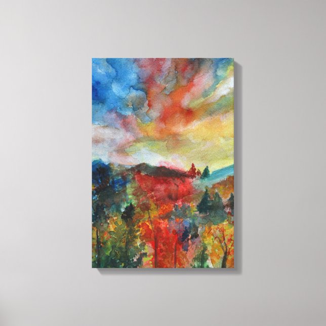 Single Autumn Landscape Watercolor Art Canvas Print (Front)