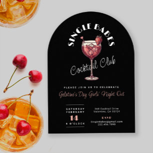 Single Babes Black Valentine's Day Cocktail Party Invitation