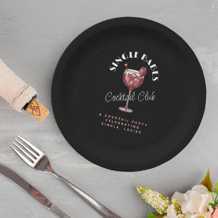 Single Babes Galentine’s Day Party Black Cocktail  Paper Plate