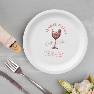 Single Babes Galentine’s Day Party White Cocktail  Paper Plate