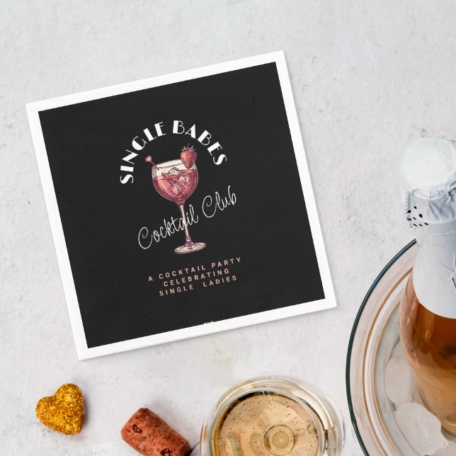Single Babes Valentine’s Day Party Pink Cocktail Napkin (Creator Uploaded)