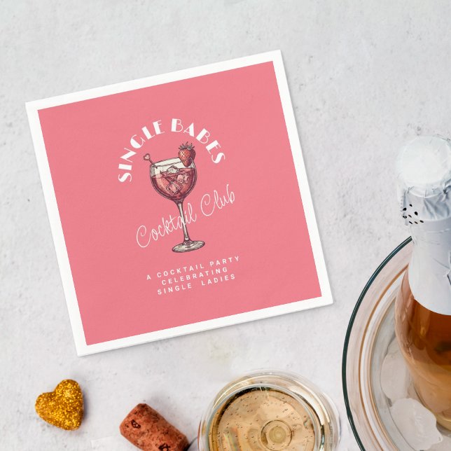 Single Babes Valentine’s Day Party Pink Cocktail Napkin (Creator Uploaded)