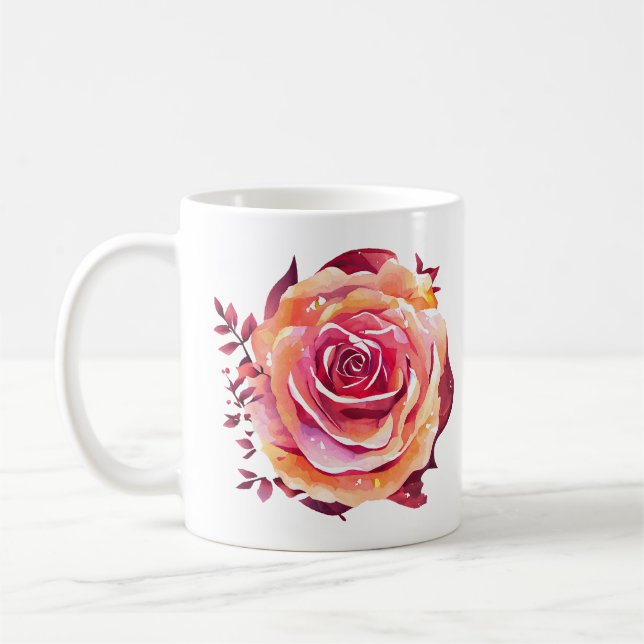 Single Beautiful Large Pink Rose Coffee Mug (Left)