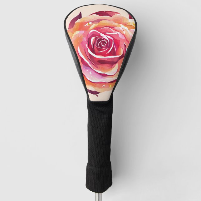 Single Beautiful Large Pink Rose Golf Head Cover (Front)