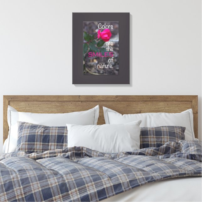 Single Bending Pink Rose Photograph, Grey Border Canvas Print (Insitu(Bedroom))