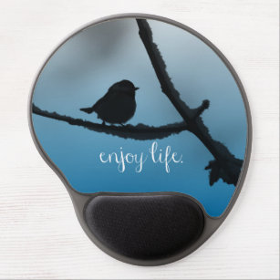 Single Bird on Branch with Enjoy Life Quote Gel Mouse Mat