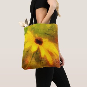 Single Black Eyed Susan Daisy Art Distressed Tote Bag