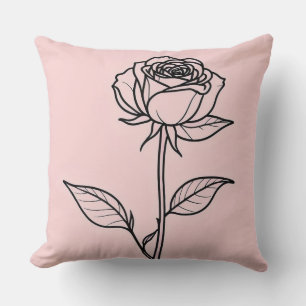 Single Black Rose Drawing Cushion