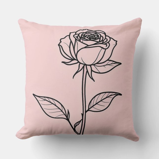 Single Black Rose Drawing Cushion (Front)