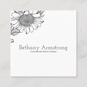 Single Black & White Sunflower Stem Business Card