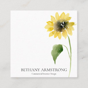 Single Black & White Sunflower Stem II Square Business Card