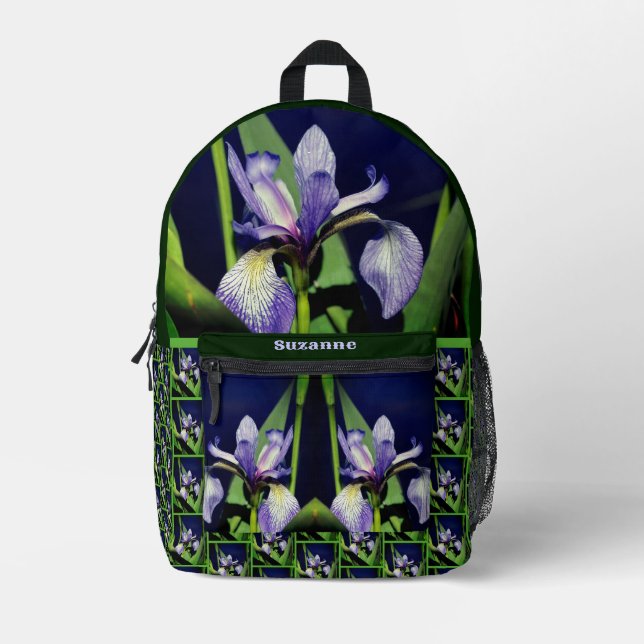 Single Blue Flag Iris Flower Nature Personalised Printed Backpack (Front)