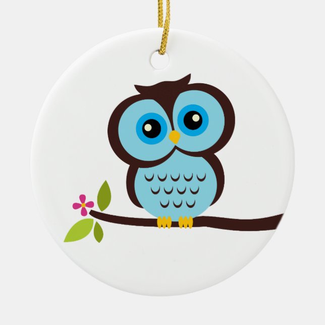 Single Blue Owl Ceramic Tree Decoration (Front)