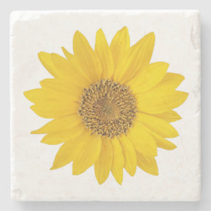 Single Bright Yellow Sunflower Stone Coaster