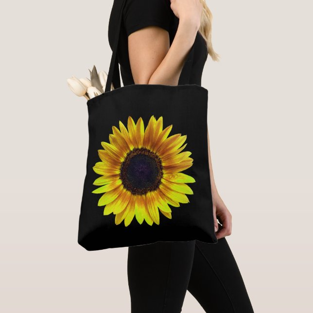 Single Bright Yellow Sunflower Tote Bag (Close Up)
