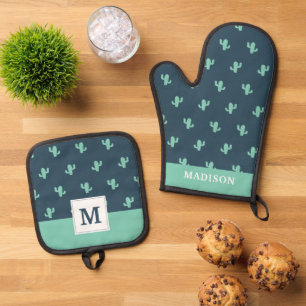 Single Cactus Pattern Oven Mitt & Pot Holder Set