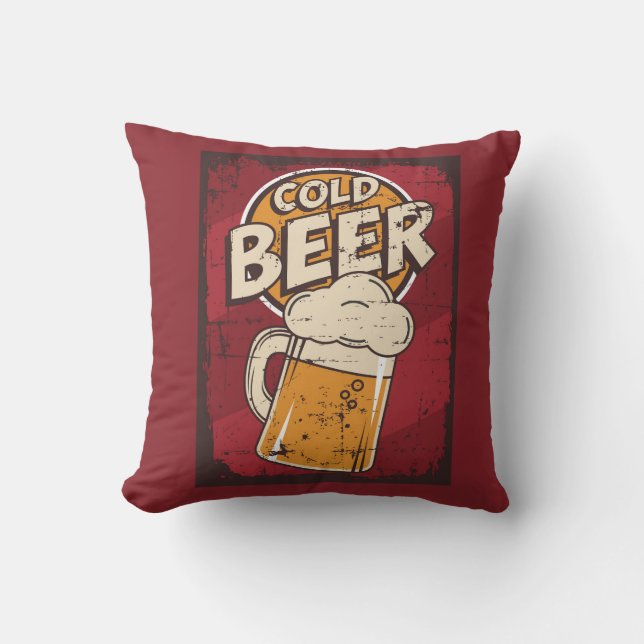 Single Cold Beer Throw Pi Cushion (Front)