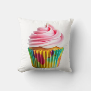 Single Cupcake with Pink and White Frosting Cushion