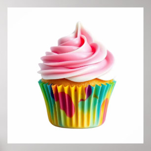 Single Cupcake with Pink and White Frosting Poster