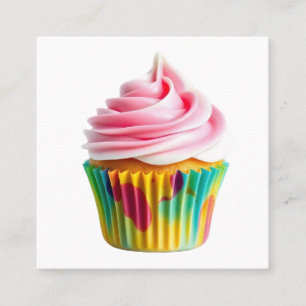 Single Cupcake with Pink and White Frosting Square Business Card