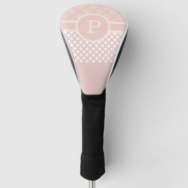Single Custom Monogram Polka Dot and Roses  Golf Head Cover (Front)