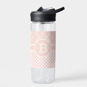 Single Custom Monogram Polka Dot and Roses Water Bottle