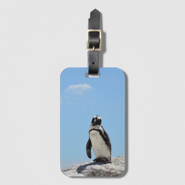 Single Cute Penguin and Blue Sky Luggage Tag (Front Vertical)
