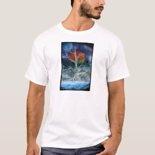 Single Dead Tree Foggy Night Orange Moon T-Shirt