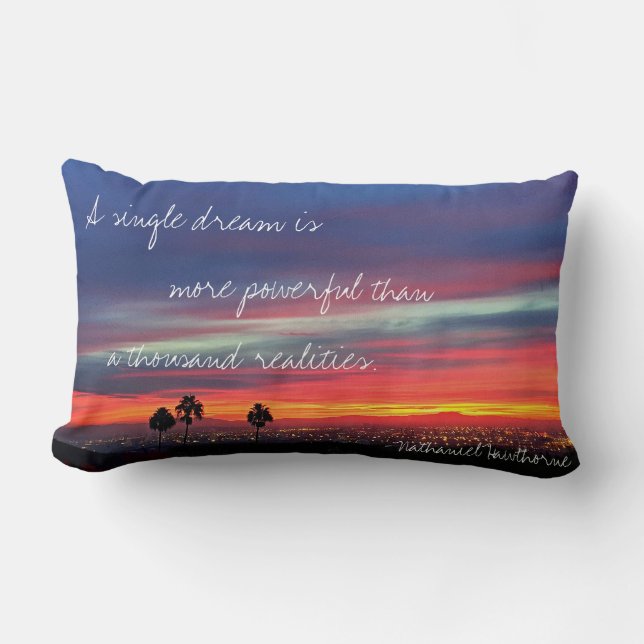 Single Dream Quote Orange Blue Sunset Photo Lumbar Cushion (Front)