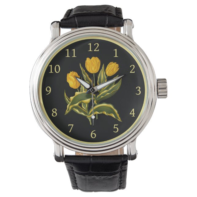 Single Early Tulip Yellow 006 ~ Botanical Art ~  Watch (Front)