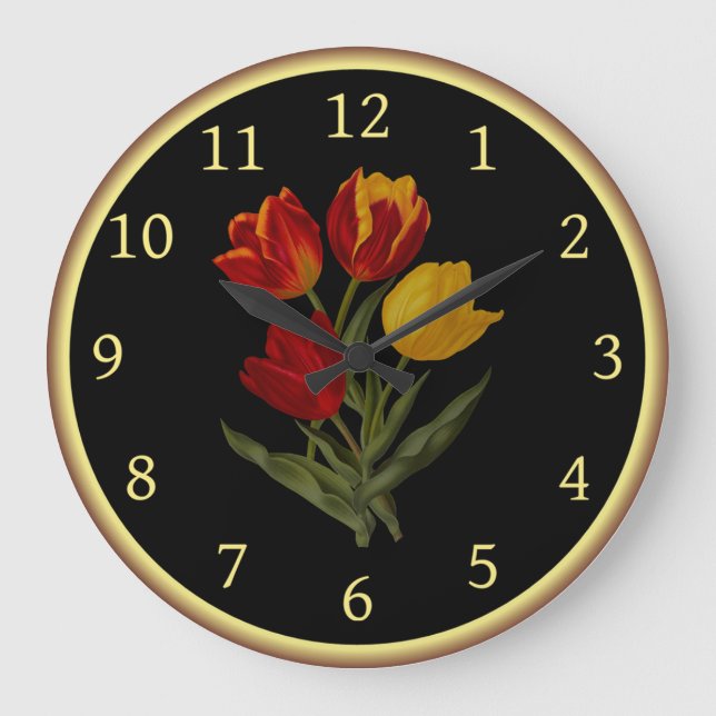 Single Early Tulips 003 ~ Botanical Art ~  Large Clock (Front)