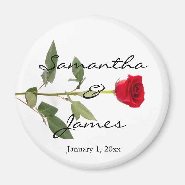 Single Elegant Long Stem Red Rose Magnet (Front)