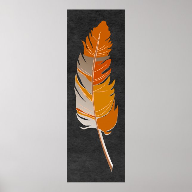 Single Feather  - Rustic Orange on Chalkboard Poster (Front)