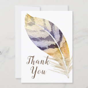 Single Feather Watercolor Thank You Flat Card