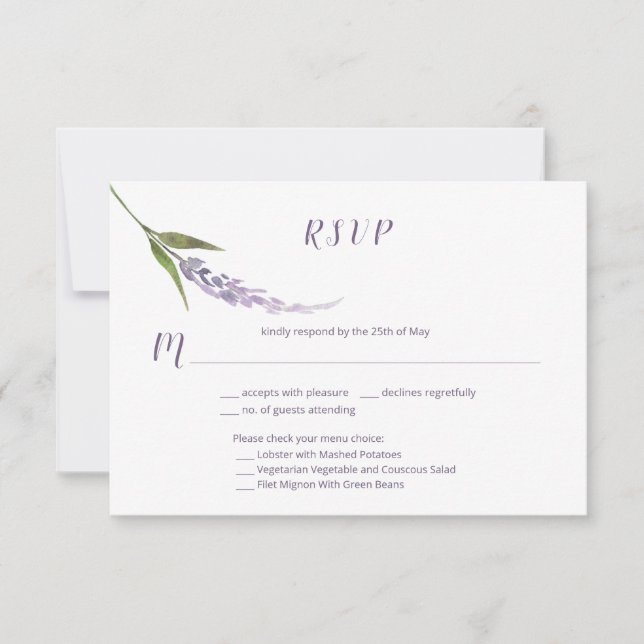 Single Floral Stem Purple Lavender | RSVP Card (Front)